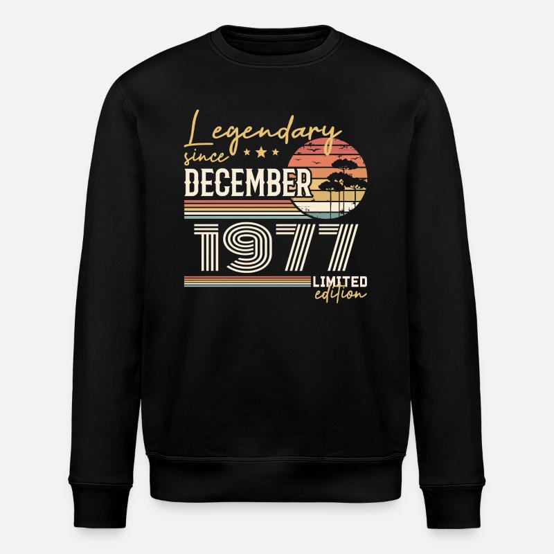 December 1977 48th Anniversary Gift - Stanley/Stella ROLLER Unisex Organic Sweatshirt - black