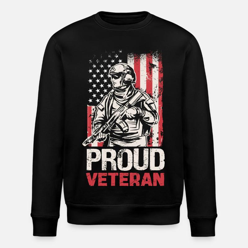 Stolzer Veteran mit US-Flagge - Stanley/Stella Unisex Bio-Sweatshirt ROLLER - Schwarz