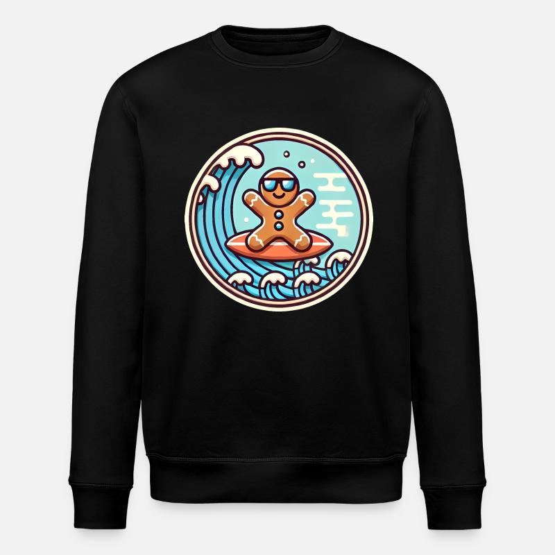 Surfing Gingerbread Wave Badge - Stanley/Stella ROLLER Unisex Organic Sweatshirt - black