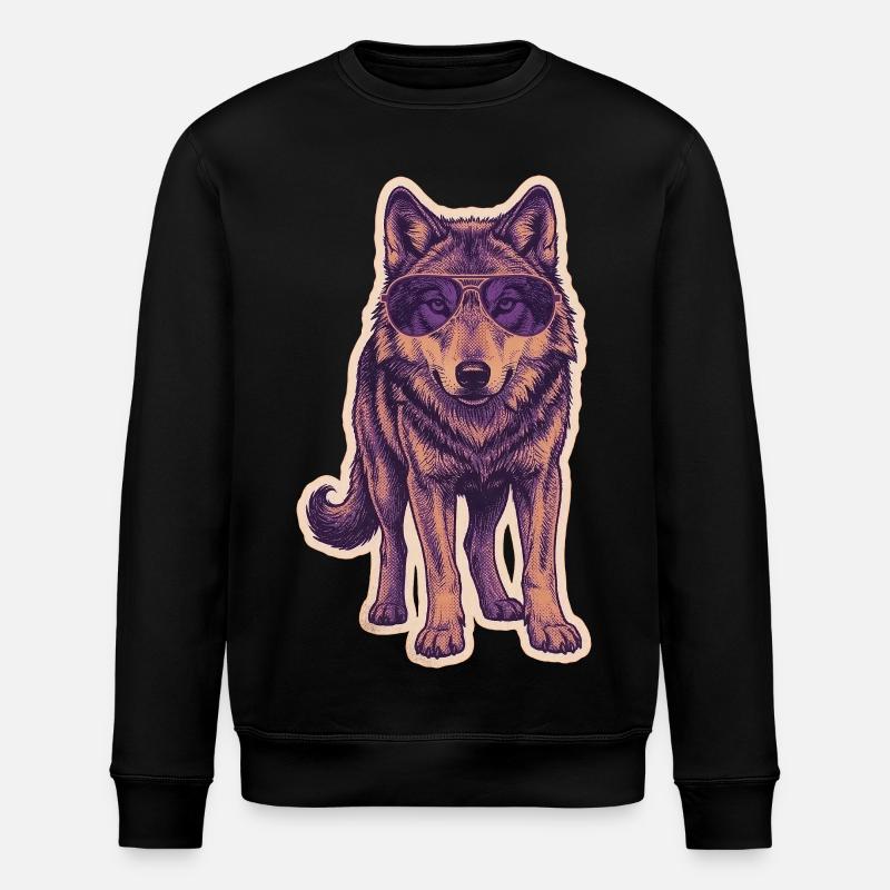 Wolf with sunglasses - Stanley/Stella ROLLER Unisex Organic Sweatshirt - black
