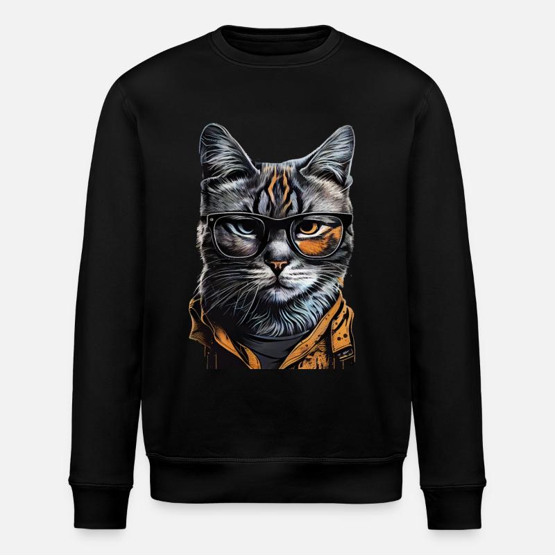 Hipster-Katze Otis - Stanley/Stella Unisex Bio-Sweatshirt ROLLER - Schwarz