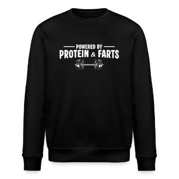 Powered by Protein Farts Workout - Stanley/Stella Unisex Bio-Sweatshirt ROLLER - Schwarz - Vorne - Nik (191cm)