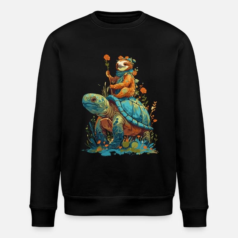 Sloth rides turtle - Stanley/Stella ROLLER Unisex Organic Sweatshirt - black
