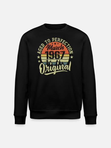 Retro maaliskuu 1967 Lahja maaliskuu 1967 Syntynyt maaliskuu 1967 - Stanley/Stella ROLLER unisex luomu-collegepaita - musta