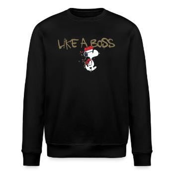 Peanuts Snoopy Like A Boss Cooler Spruch - Stanley/Stella Unisex Bio-Sweatshirt ROLLER - Schwarz - Vorne - Nik (191cm)