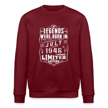 Anniversaire Juillet 1945 Année Edition Limitée - Sweat bio ROLLER Stanley/Stella Unisexe - bordeaux - Devant - Nik (191cm)