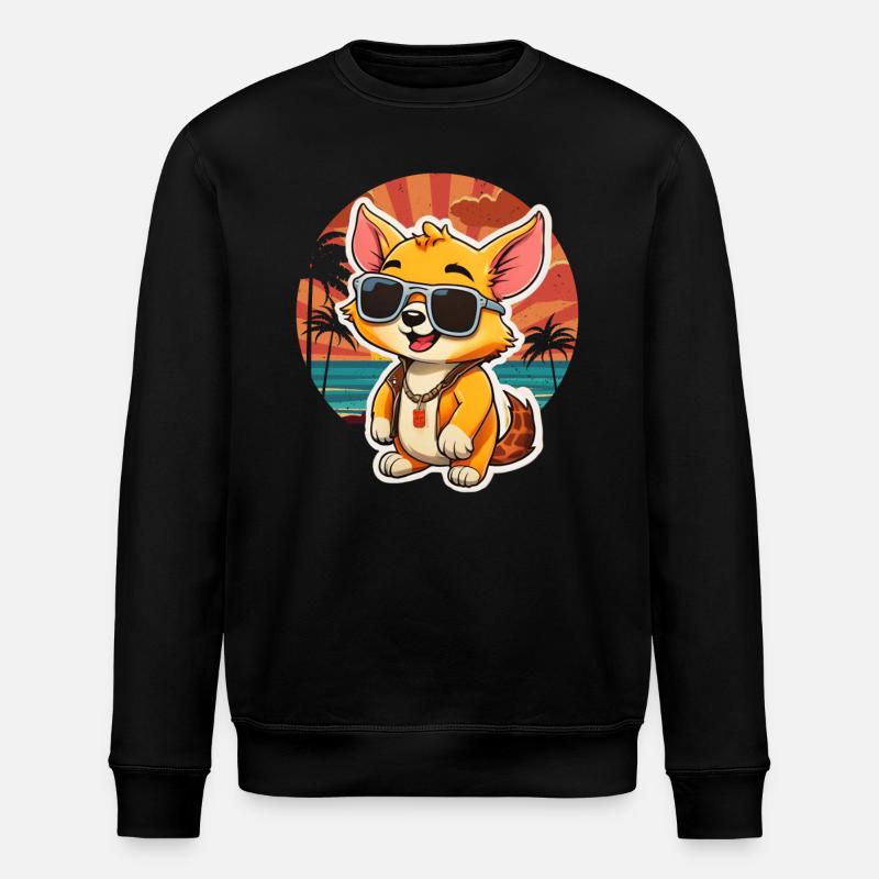 Surfer fox with sunglasses - Stanley/Stella ROLLER Unisex Organic Sweatshirt - black