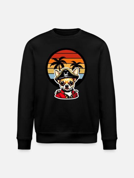 Chihuahua Pirate in Caribbean Sunset Palm Trees - Stanley/Stella ROLLER Unisex Organic Sweatshirt - black