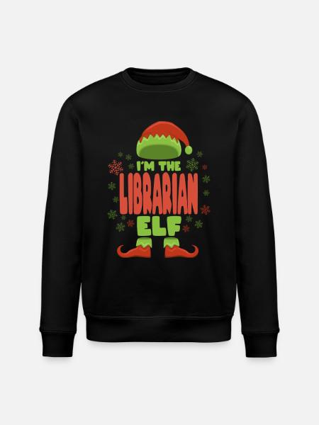 Librarian Christmas Elf - Stanley/Stella ROLLER Unisex Organic Sweatshirt - black