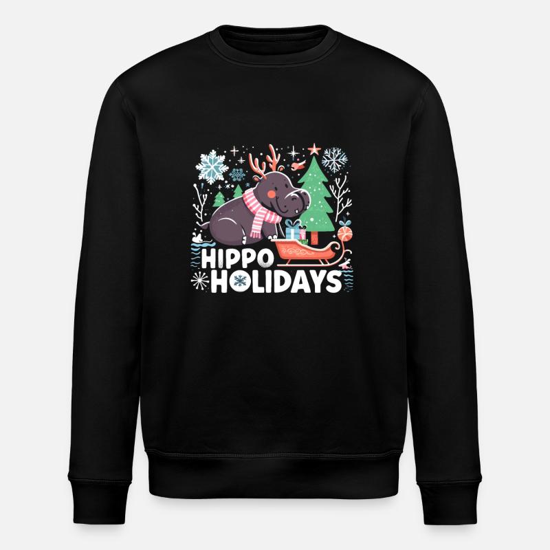Weihnachten Nilpferd Weihnachtsmann - Stanley/Stella Unisex Bio-Sweatshirt ROLLER - Schwarz