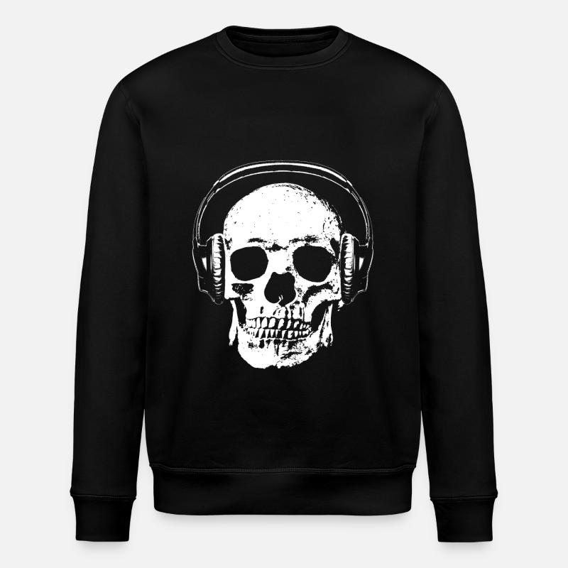 Totenkopf mit Kopfhörer - Stanley/Stella Unisex Bio-Sweatshirt ROLLER - Schwarz