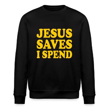 jesus saves i spend - Stanley/Stella Unisex Bio-Sweatshirt ROLLER - Schwarz - Vorne - Nik (191cm)