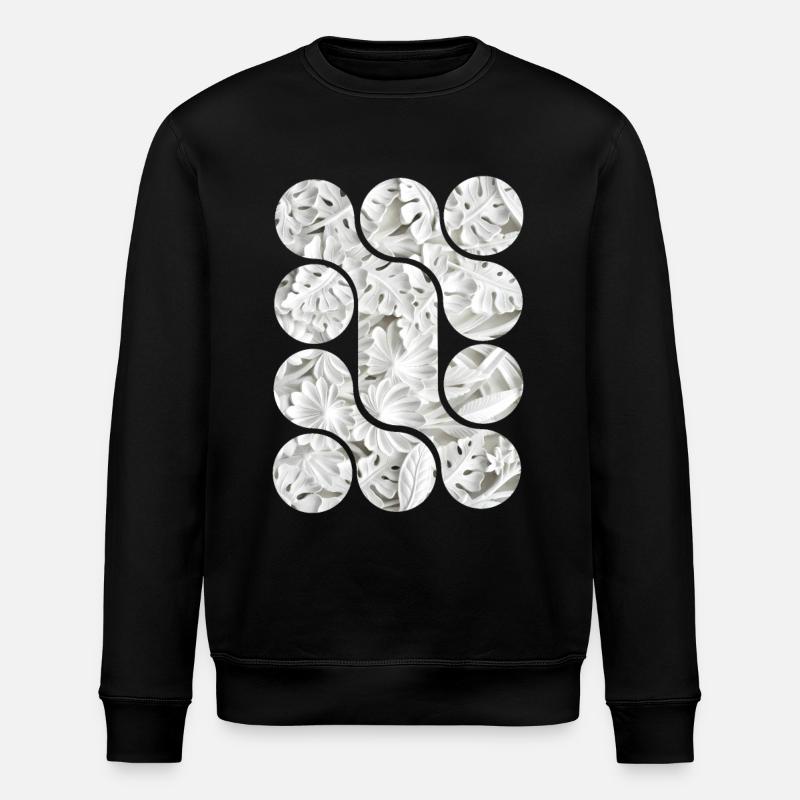 Motifs abstraits de feuilles blanches - Sweat bio ROLLER Stanley/Stella Unisexe - noir