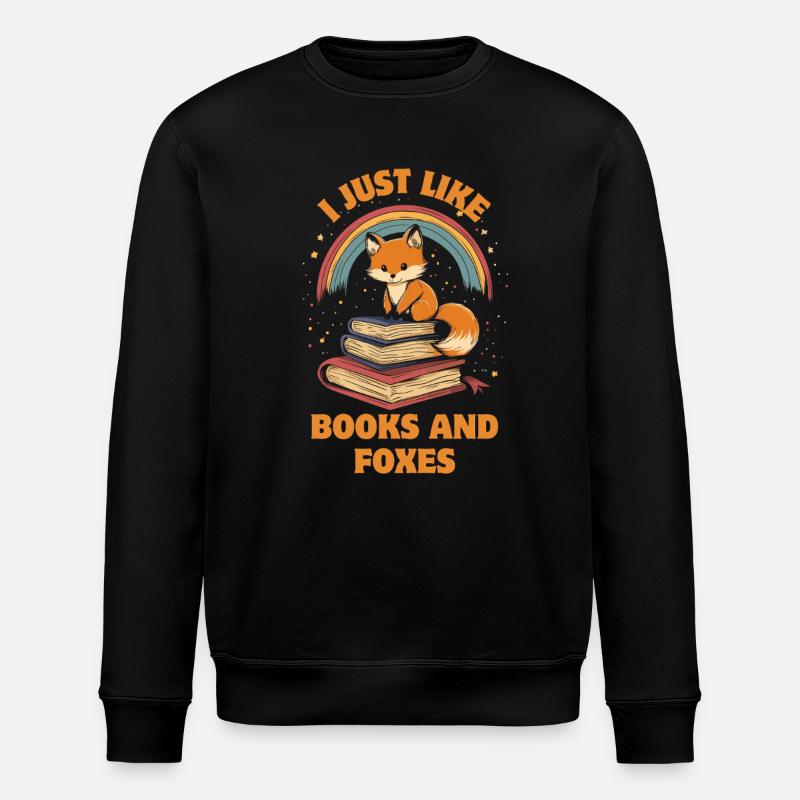Süßer Fuchs mit Bücher - Stanley/Stella Unisex Bio-Sweatshirt ROLLER - Schwarz