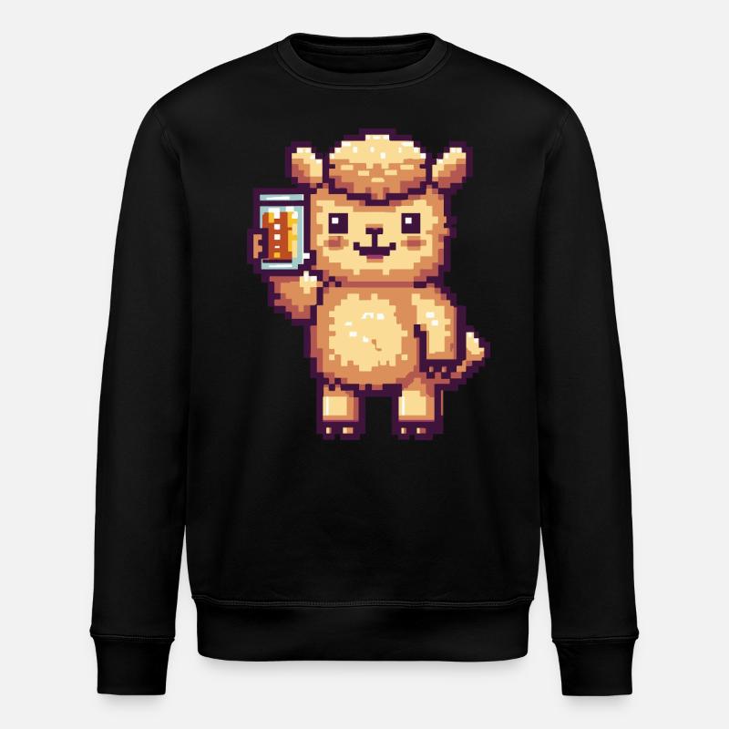 Alpaca Llama Pixel Beer - Stanley/Stella ROLLER Unisex Organic Sweatshirt - black