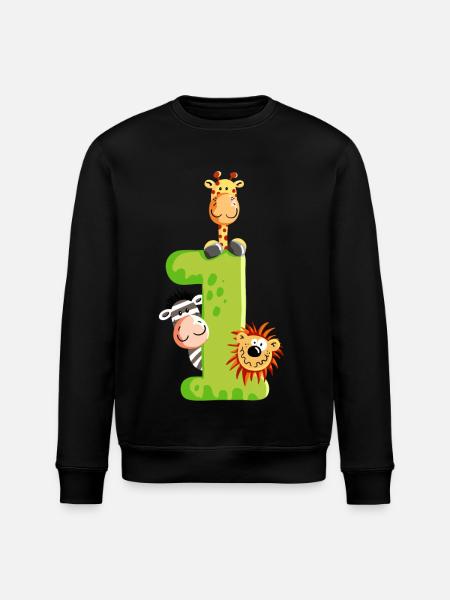 First Birthday - One - Number - Animals - Stanley/Stella ROLLER Unisex Organic Sweatshirt - black