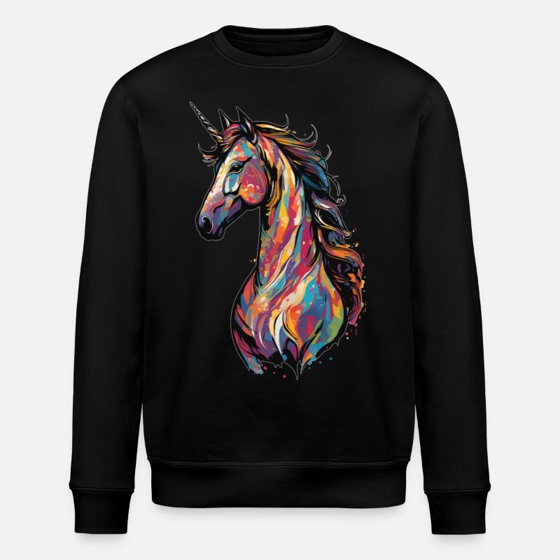 Buntes, magisches, majestätisches Einhorn - Stanley/Stella Unisex Bio-Sweatshirt ROLLER - Schwarz