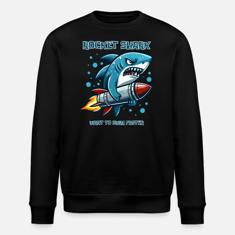 Rocket Shark Funny Animals - Stanley/Stella ROLLER Unisex Organic Sweatshirt - black