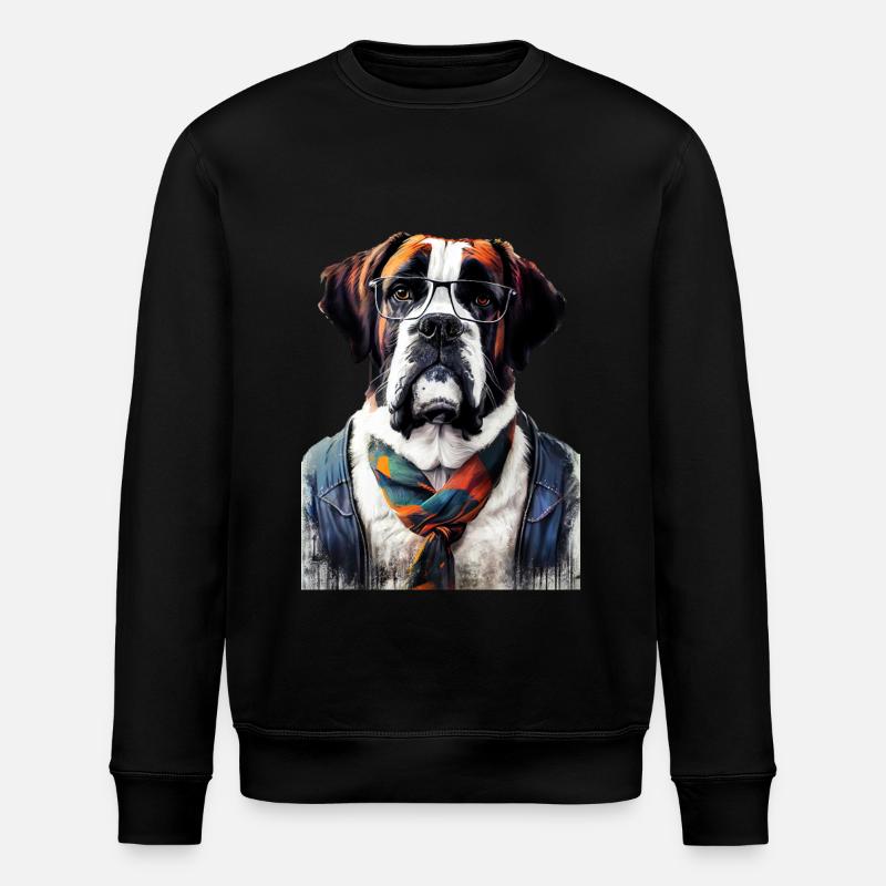 Hipster Dog Bernardine #Bernardyn - Stanley/Stella ROLLER Unisex Organic Sweatshirt - black