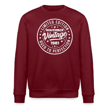 November 1981 Vintage November Geburtstagsgeschenk - Stanley/Stella Unisex Bio-Sweatshirt ROLLER - Burgunderrot - Vorne - Nik (191cm)