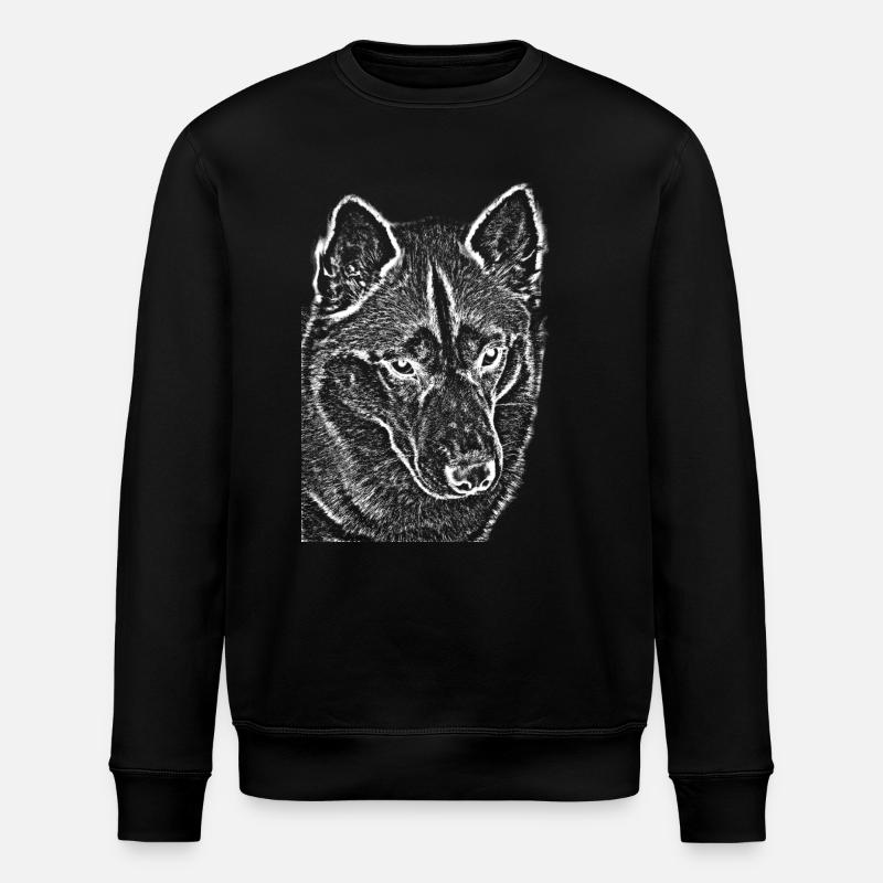 Wolfsblick Linienzeichnung Druckdesign Husky - Stanley/Stella Unisex Bio-Sweatshirt ROLLER - Schwarz
