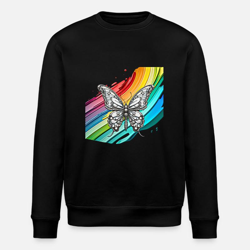 Steampunk butterfly with rainbow background - Stanley/Stella ROLLER Unisex Organic Sweatshirt - black