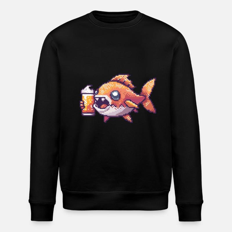 Piranha Fish Pixel Beer - Stanley/Stella ROLLER Unisex Organic Sweatshirt - black
