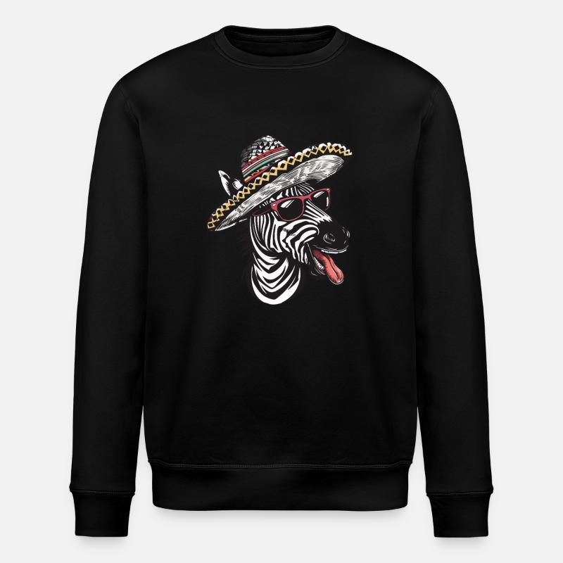 Zebra Comic Lustig Sombrero - Stanley/Stella Unisex Bio-Sweatshirt ROLLER - Schwarz