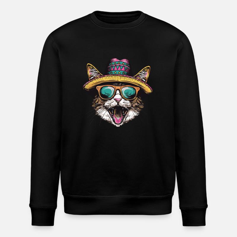Cat Comic Funny Sombrero - Stanley/Stella ROLLER Unisex Organic Sweatshirt - black