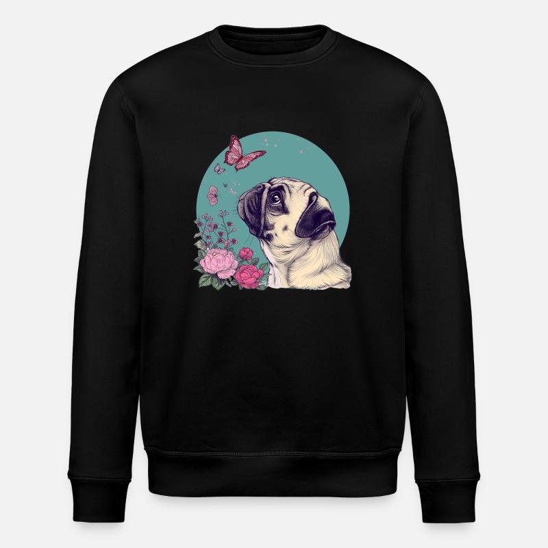 Mops und Schmetterling - Stanley/Stella Unisex Bio-Sweatshirt ROLLER - Schwarz