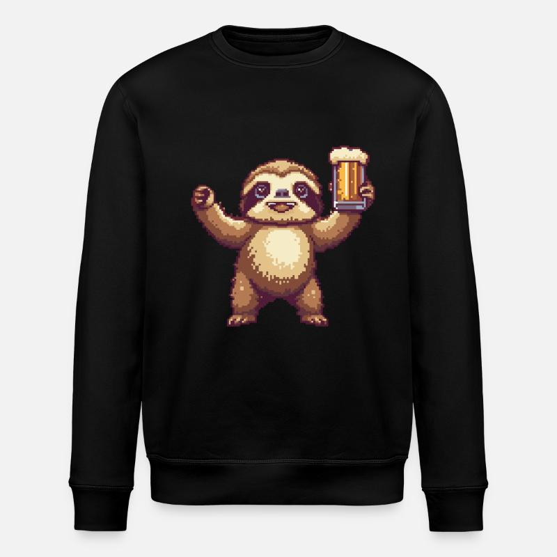 Sloth Pixel Beer - Stanley/Stella ROLLER Unisex Organic Sweatshirt - black