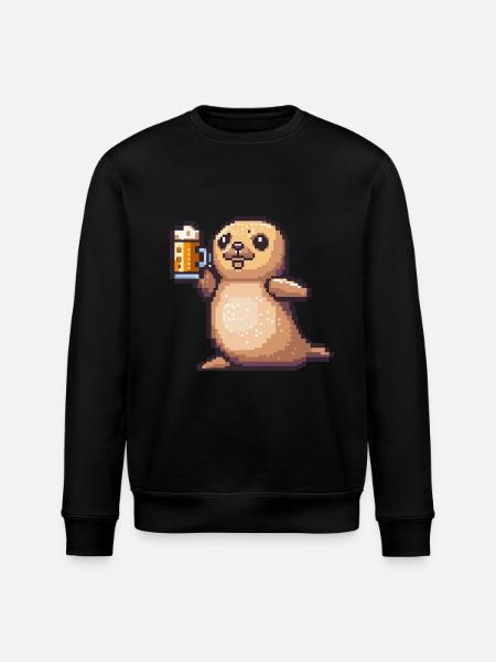 Robbe Tier Pixel Bier - Stanley/Stella Unisex Bio-Sweatshirt ROLLER - Schwarz