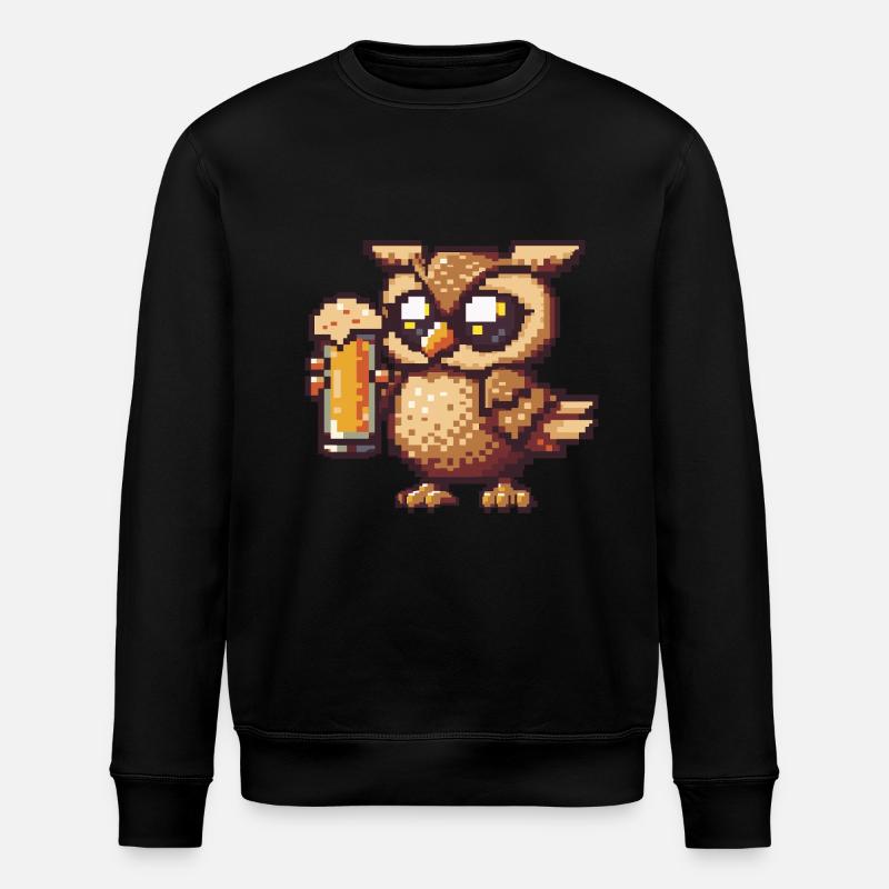 Eule Pixel Bier - Stanley/Stella Unisex Bio-Sweatshirt ROLLER - Schwarz