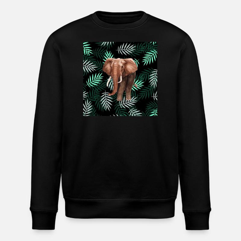 Palmen-Muster, Elefant Palm Pattern, Elephant - Stanley/Stella Unisex Bio-Sweatshirt ROLLER - Schwarz