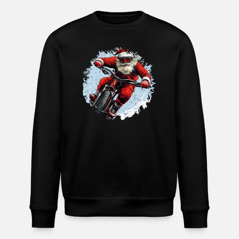 Downhill Biker Christmas / Santa Claus - Stanley/Stella ROLLER Unisex Organic Sweatshirt - black