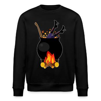 Hexe in Kochtopf - Halloween Kochen Feuerholz - Stanley/Stella Unisex Bio-Sweatshirt ROLLER - Schwarz - Vorne - Nik (191cm)