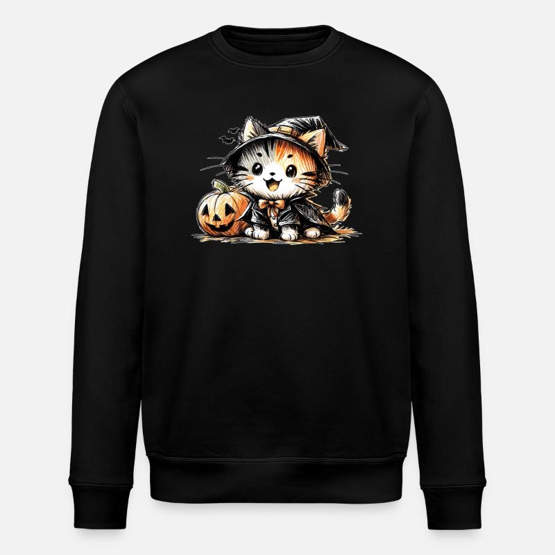 Chat d’Halloween avec citrouille - Sweat bio ROLLER Stanley/Stella Unisexe - noir