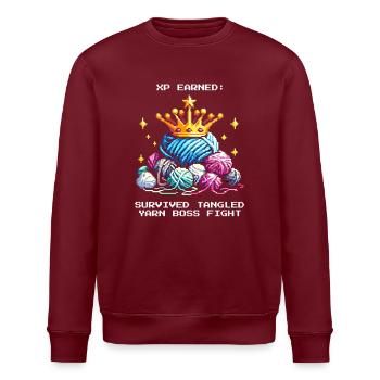 Earn XP: Defeated Balls of Wool | Crochet Yarn - Stanley/Stella ROLLER Unisex Organic Sweatshirt - burgundy - Front - Nik (191cm)