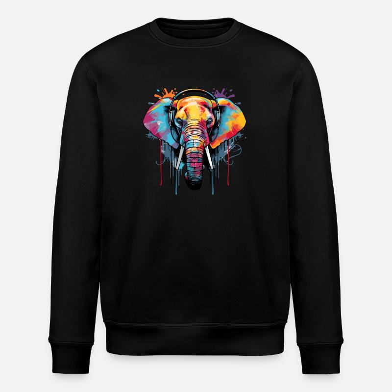 Elefant mit Kopfhörer Musik - Stanley/Stella Unisex Bio-Sweatshirt ROLLER - Schwarz