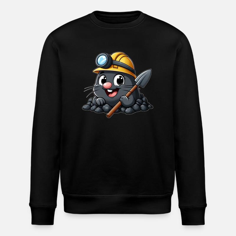 Lustiger Maulwurf mit Helm - Stanley/Stella Unisex Bio-Sweatshirt ROLLER - Schwarz