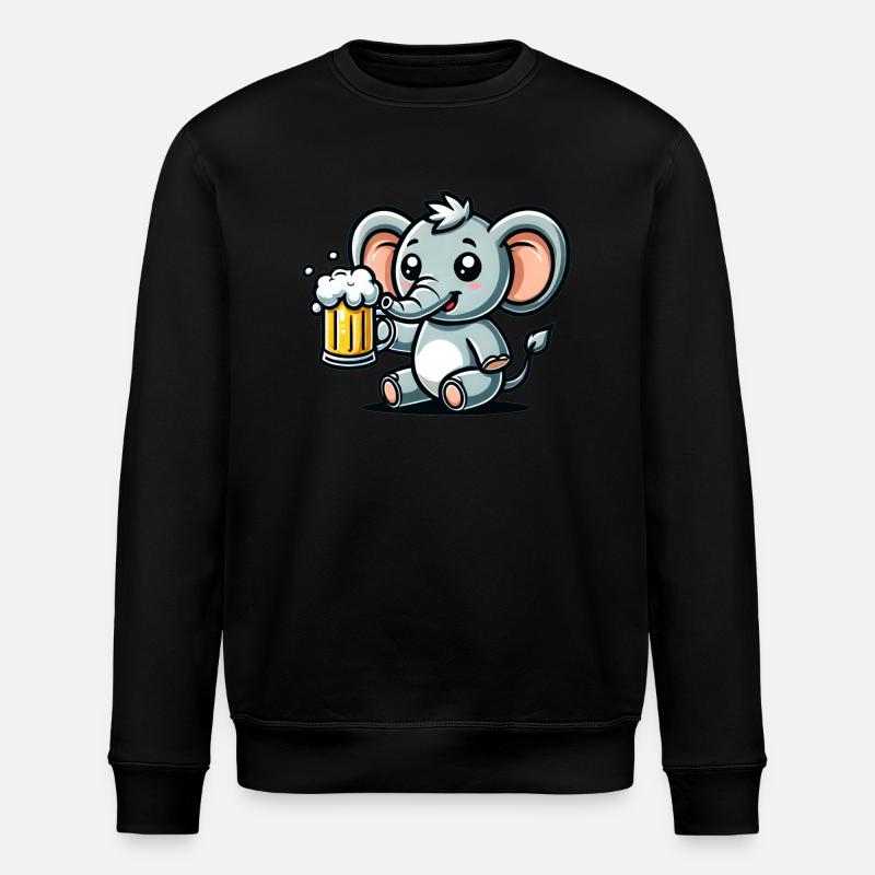 Cute Elephant Drinking Beer - Stanley/Stella Unisex Bio-Sweatshirt ROLLER - Schwarz