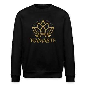 Namaste mit Lotusblüte in Gold - Stanley/Stella Unisex Bio-Sweatshirt ROLLER - Schwarz - Vorne - Nik (191cm)