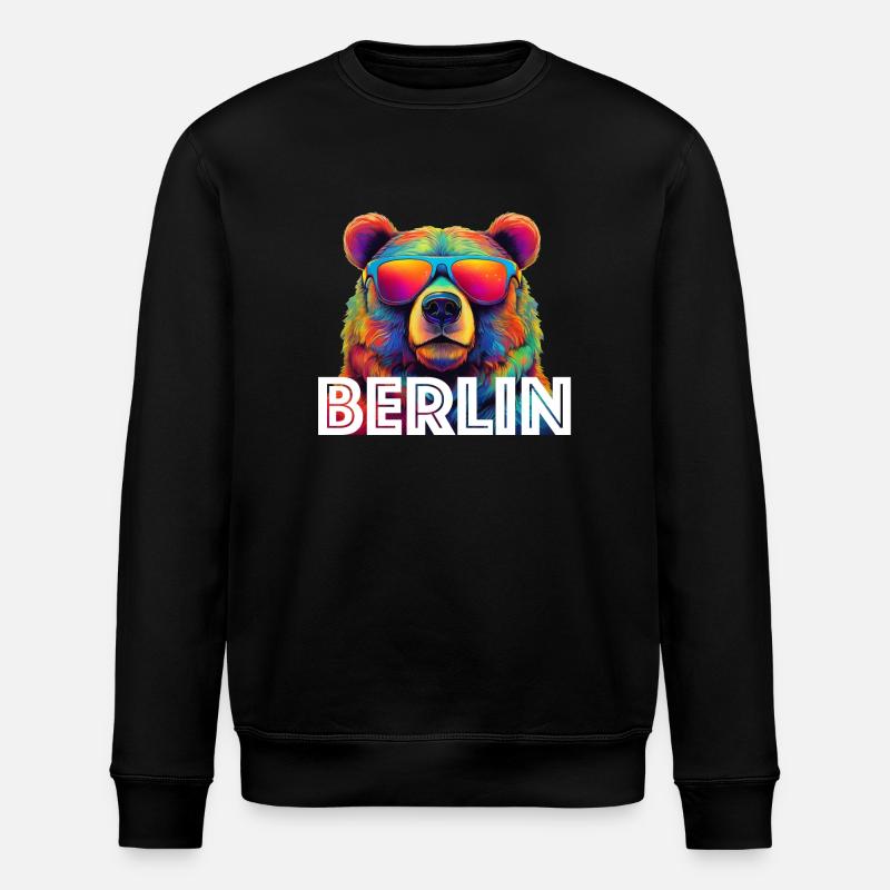 Bär mit Sonnenbrille - Stanley/Stella Unisex Bio-Sweatshirt ROLLER - Schwarz