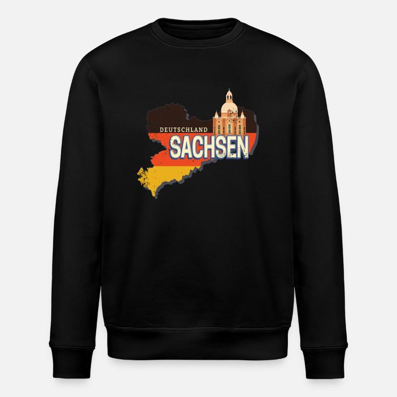 Saxony Germany Retro State Map - Stanley/Stella ROLLER Unisex Organic Sweatshirt - black