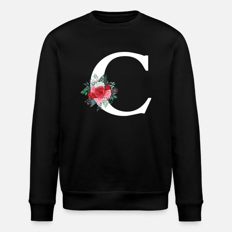 Red floral letter c - Stanley/Stella ROLLER Unisex Organic Sweatshirt - black