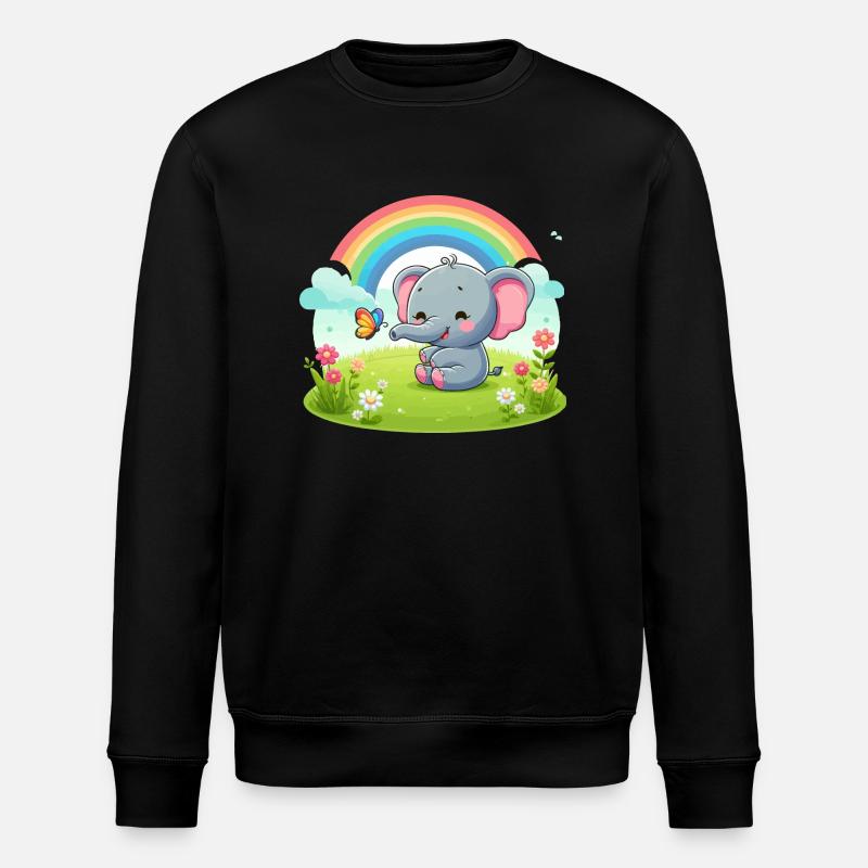 Fröhlicher Elefant und Regenbogen - Stanley/Stella Unisex Bio-Sweatshirt ROLLER - Schwarz