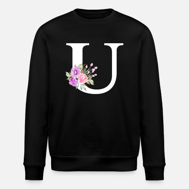 Lila Blumenbuchstabe u - Stanley/Stella Unisex Bio-Sweatshirt ROLLER - Schwarz