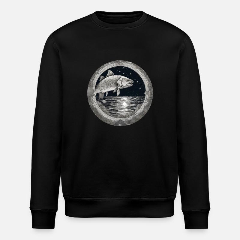 Pike,Fish,Illustration,Black & White,Sea,Circle - Stanley/Stella ROLLER Unisex Organic Sweatshirt - black