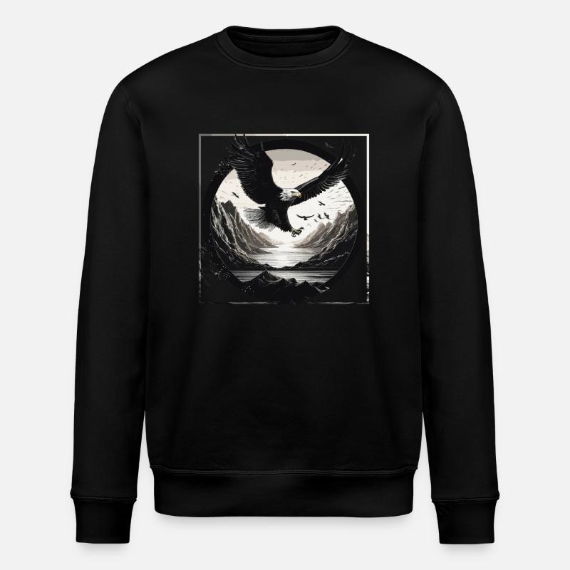 Eagle,Landscape,Black & White,Retro,Circle,Mountains - Stanley/Stella ROLLER Unisex Organic Sweatshirt - black