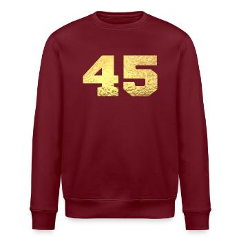 Numéro 45 paillettes doré - 45e anniversaire - Sweat bio ROLLER Stanley/Stella Unisexe - bordeaux - Devant - Nik (191cm)